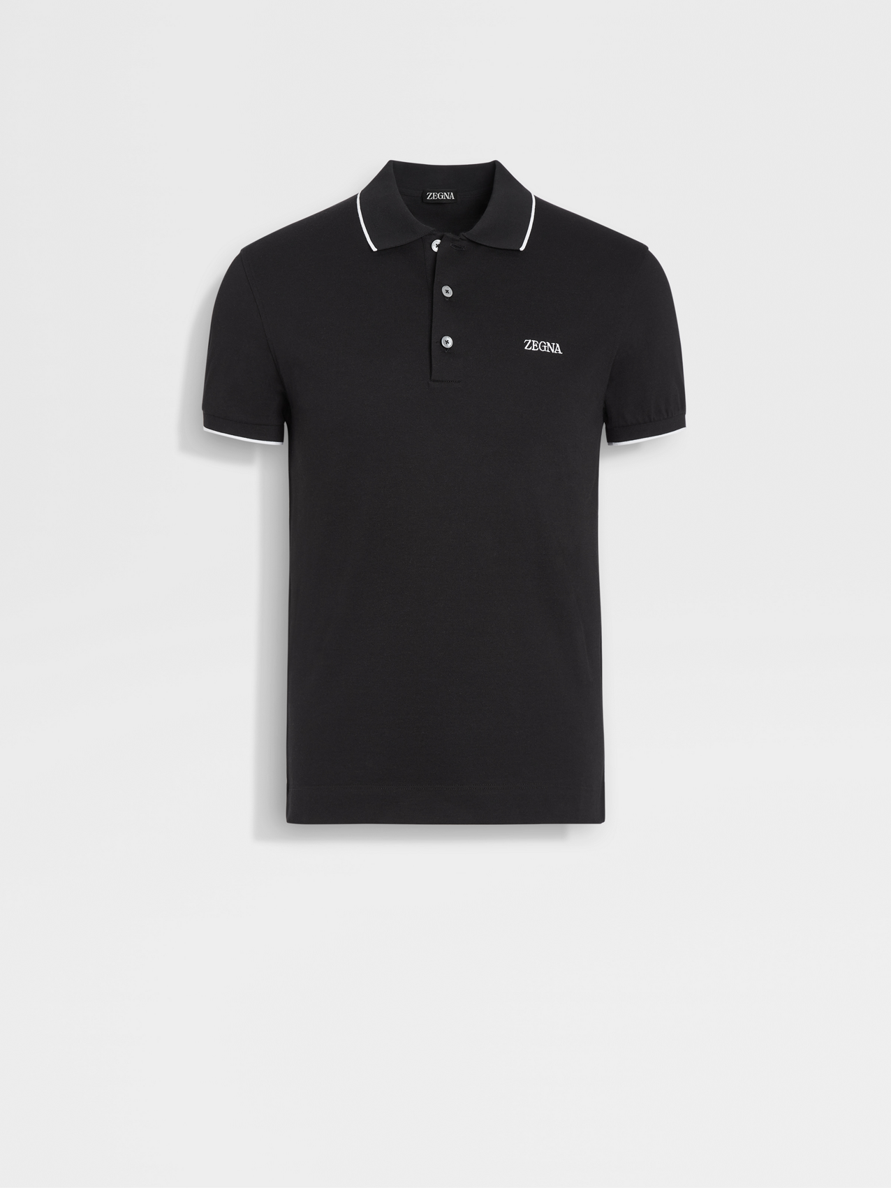 Black Stretch Cotton Short-sleeve Polo